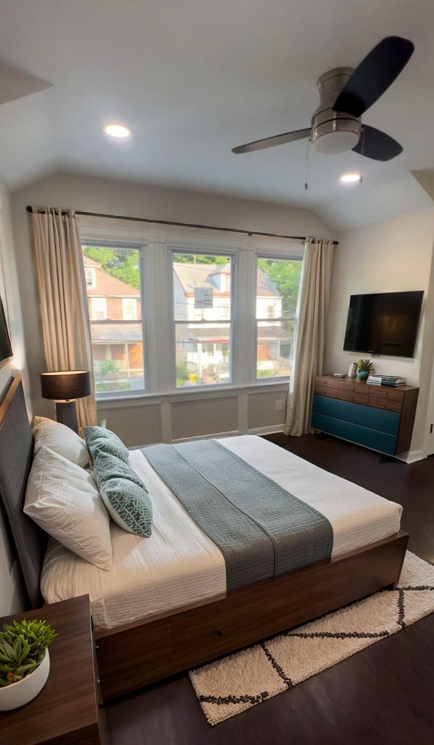 Bright and airy bedroom with modern charm.