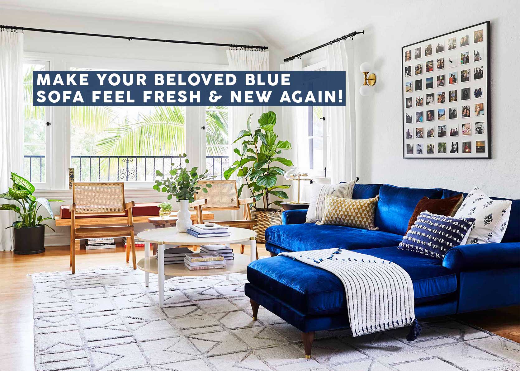 3 Color Palettes To Try In Your Living Room to Refresh Your Blue Sofa - Emily Henderson