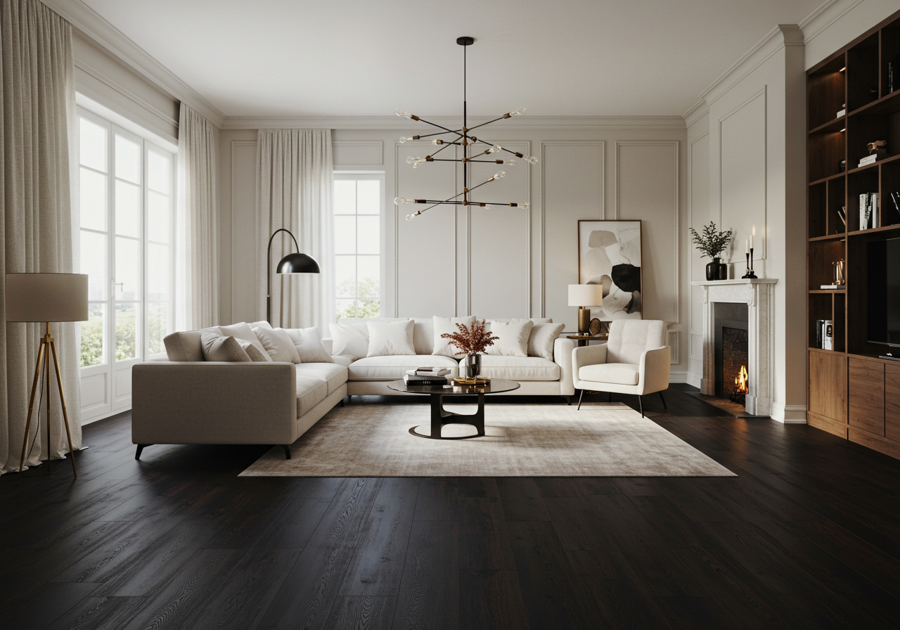 28 Luxurious Living Rooms with Dark Wood Floors