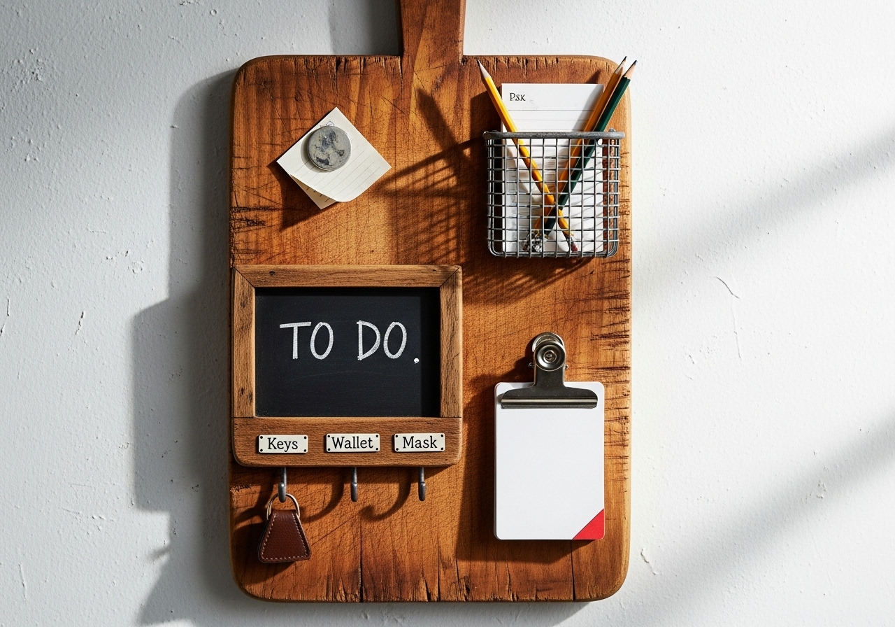 Rustic Upcycled Wooden Cutting Board Command Station