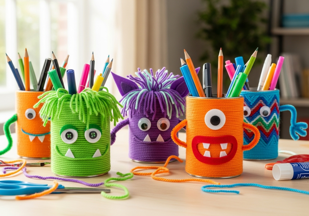 Yarn Wrapped Monster Pencil Holders