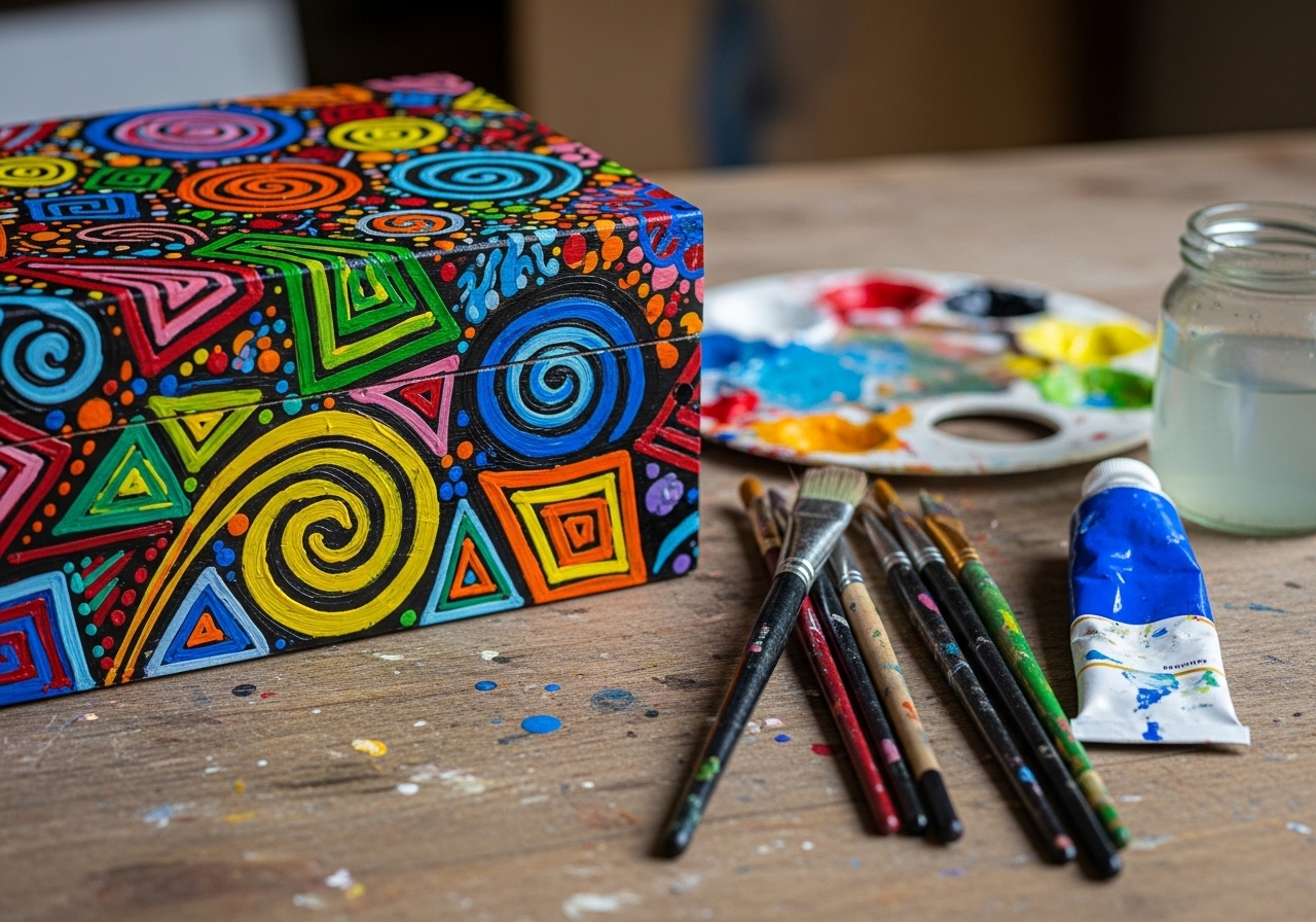 How to Paint A Wooden Box with a Splash of Colour and Abstract Design!