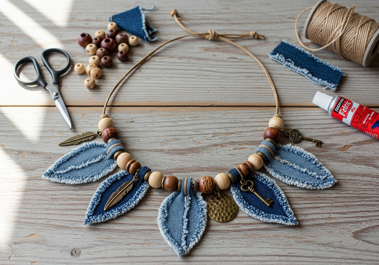 DIY Denim Necklace - Boho Jewellery From Your Old Jeans