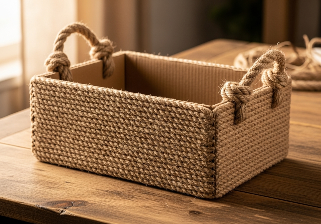 DIY Rope Basket Out of Cardboard Box