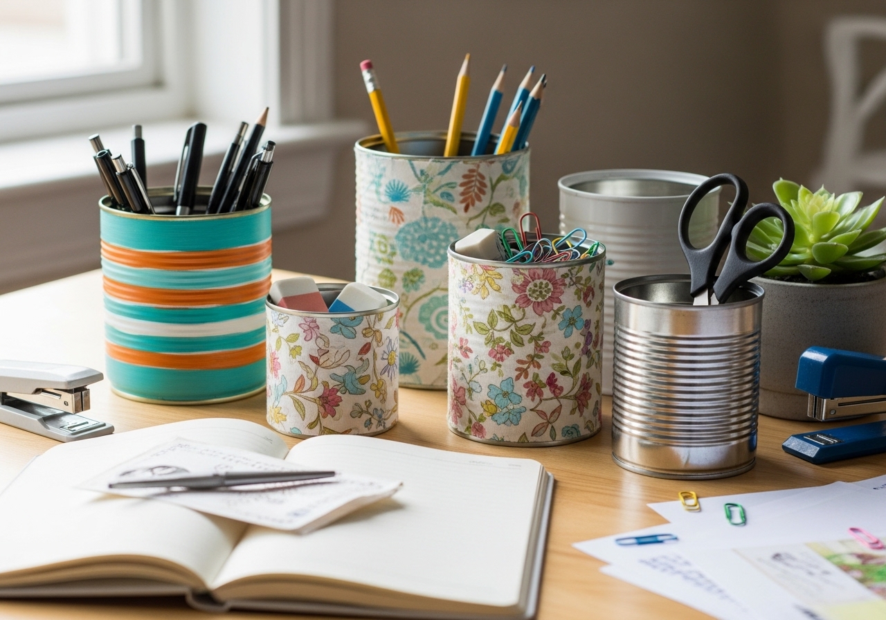 Upcycled Tin Cans for Desk (Step-by-Step Tutorial)