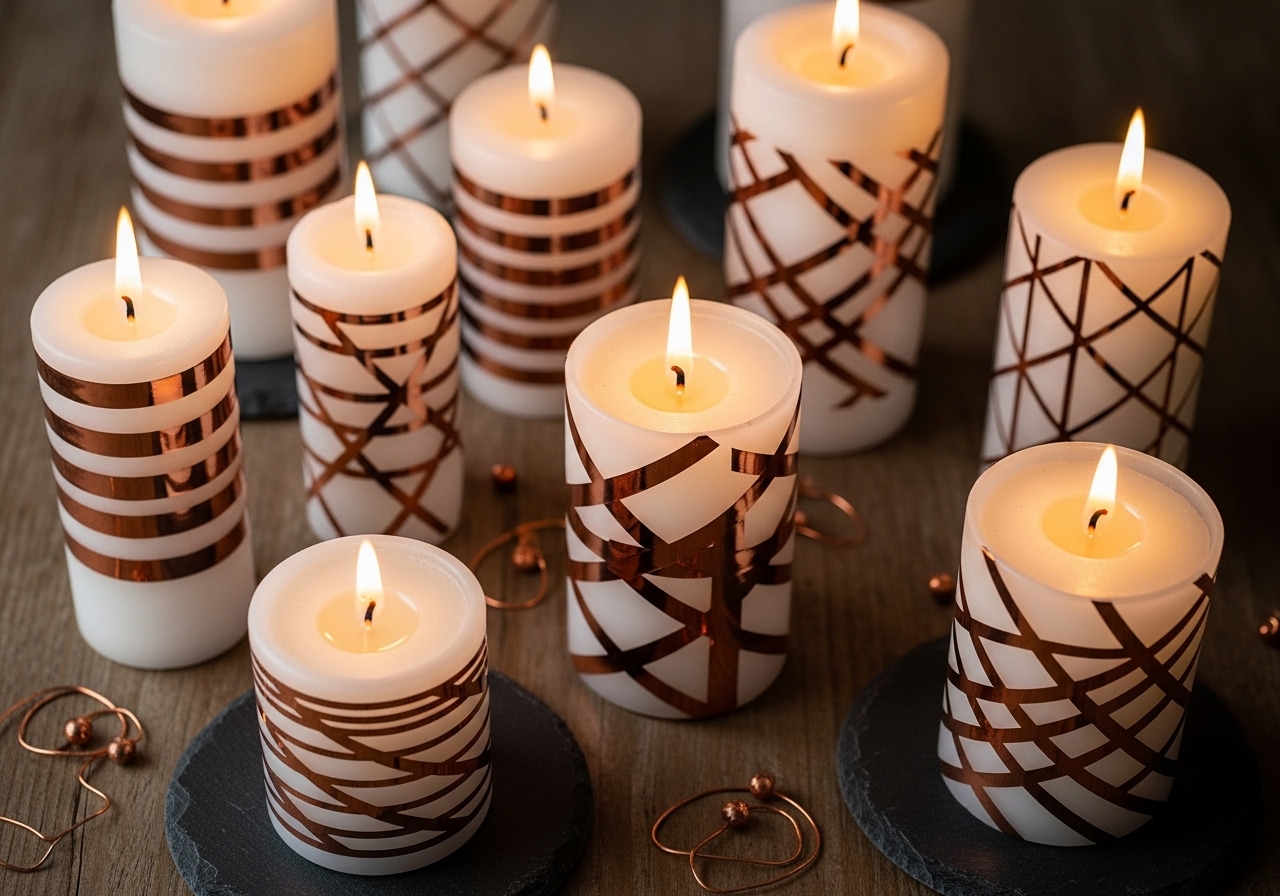 DIY Copper Tape Wrapped Candles
