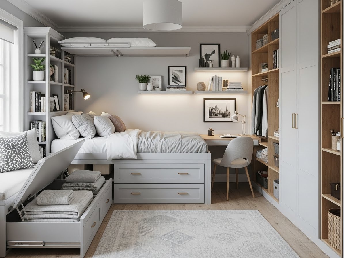 Three clever ways to incorporate storage into a small bedroom