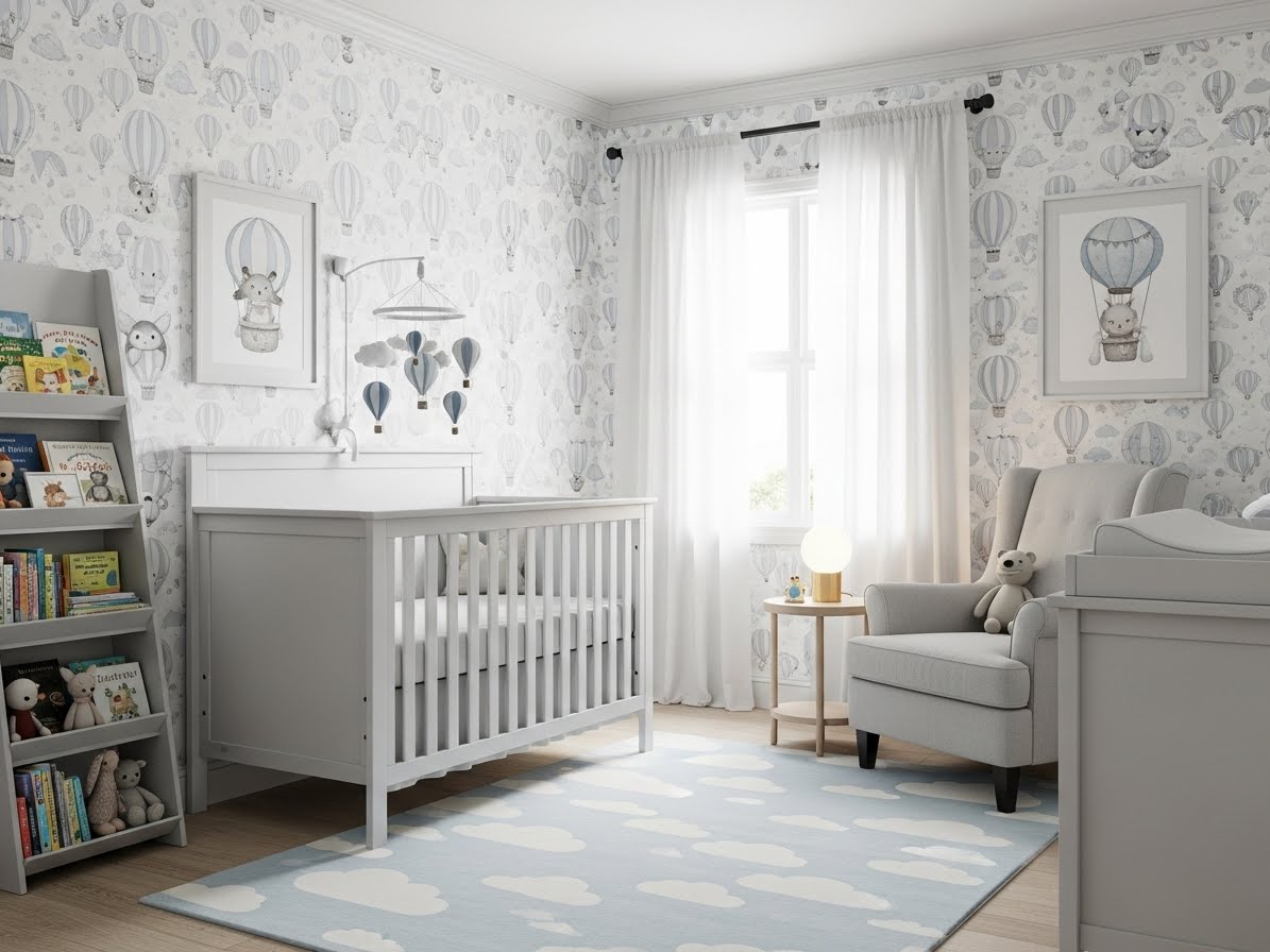 Baby Boy Nursery Wallpaper, Furniture, and Decor