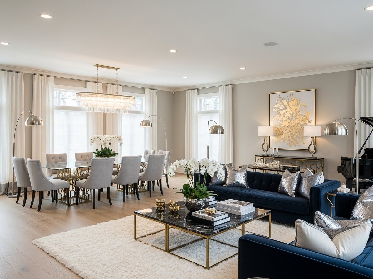 Before & After: Glam Transitional Home Interior - Open Concept Living