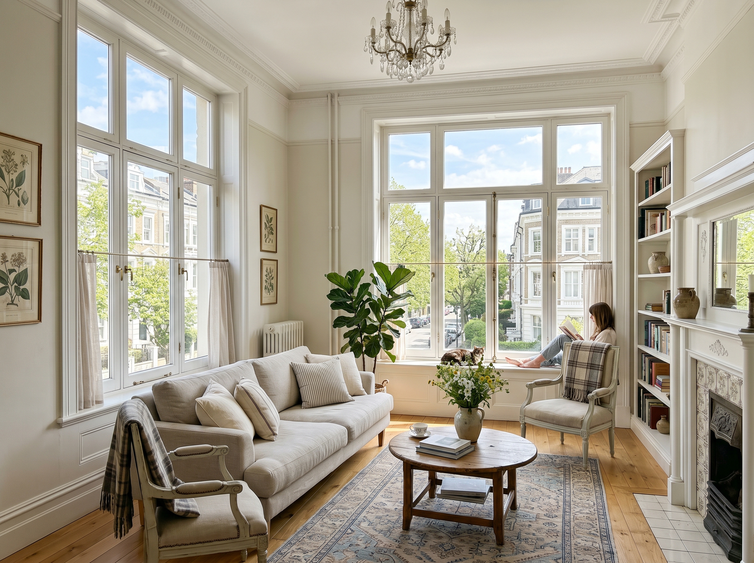 A Light Color Palette and Large Windows for a Bright Early 20th-Century Apartment
